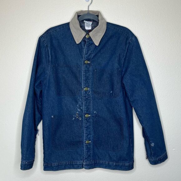 Vintage Pointer Blanket Lined Denim Barn Coat Chore Jacket THRASHED Men Small - Picture 14 of 14